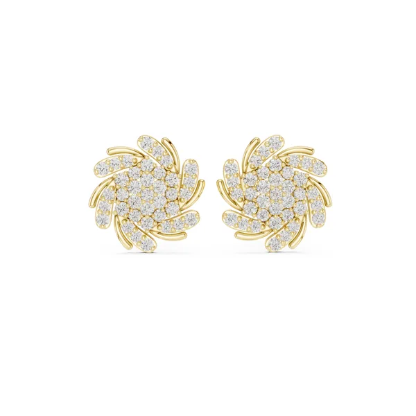 Pinwheel Pave Stud Lab Grown Diamond Earrings in yellow gold