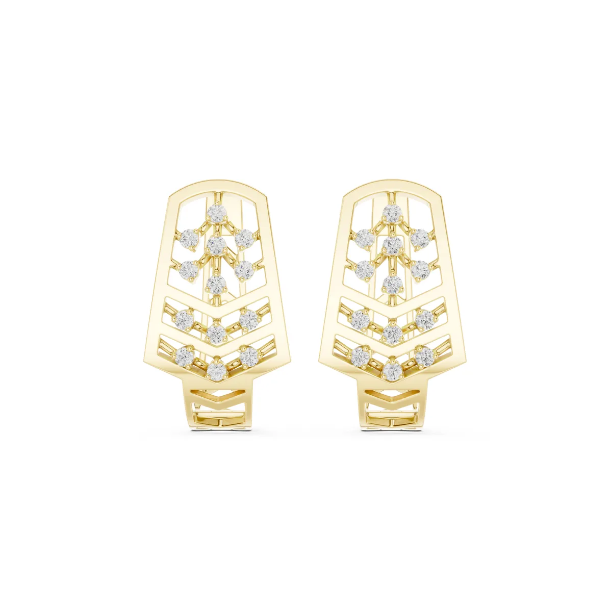 Openwork Teardrop Huggie Lab Grown Diamond Earrings in yellow gold