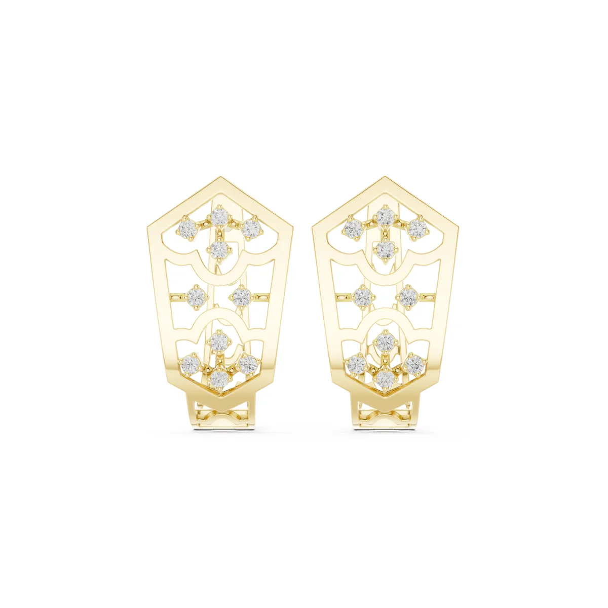 Heart Openwork Huggie Lab Grown Diamond Earrings in yellow gold
