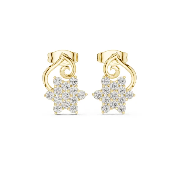 Swirl Flower Cluster Stud Lab Grown Diamond Earrings in yellow gold