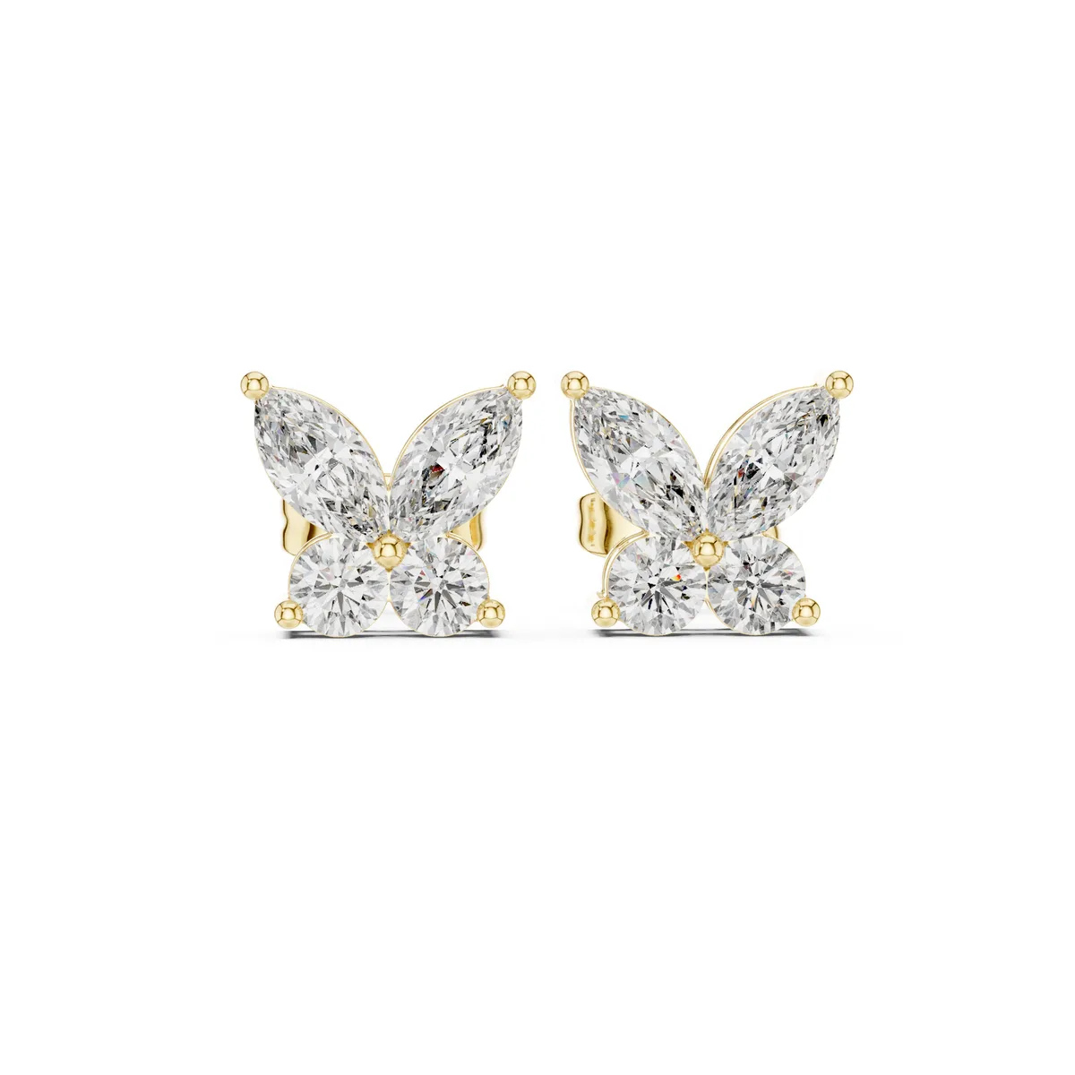 Marquise Butterfly Stud Lab Grown Diamond Earrings in yellow gold
