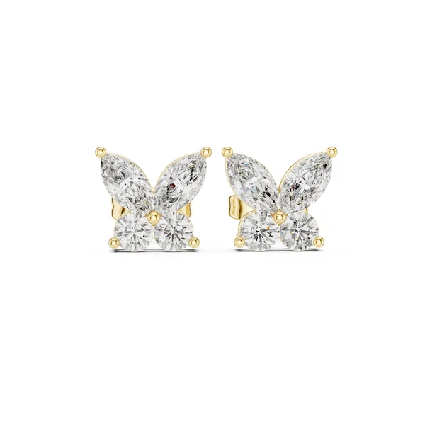 Marquise Butterfly Stud Lab Grown Diamond Earrings in yellow gold