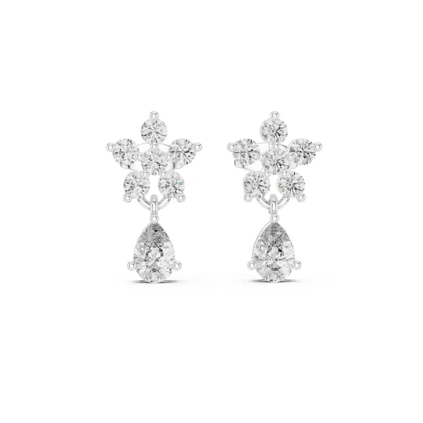 Floral Drop Stud Lab Grown Diamond Earrings in white gold