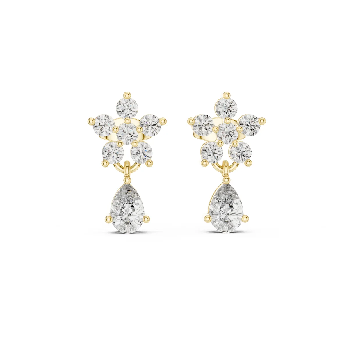 Floral Drop Stud Lab Grown Diamond Earrings in yellow gold