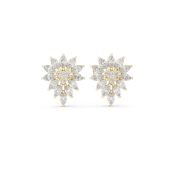Marquise Feather Burst Stud Lab Grown Diamond Earrings in yellow gold