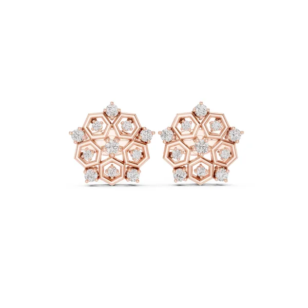 Honeycomb Flower Stud Lab Grown Diamond Earrings in rose gold