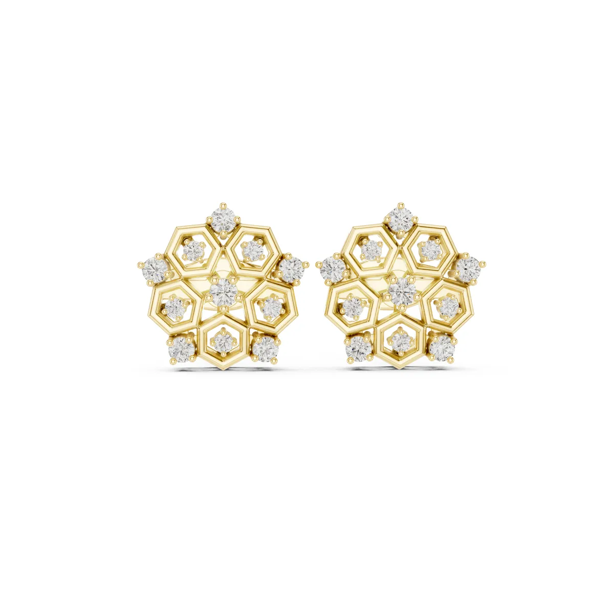 Honeycomb Flower Stud Lab Grown Diamond Earrings in yellow gold