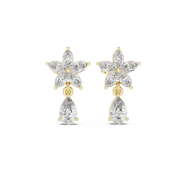 Marquise Flower Drop Stud Lab Grown Diamond Earrings in yellow gold