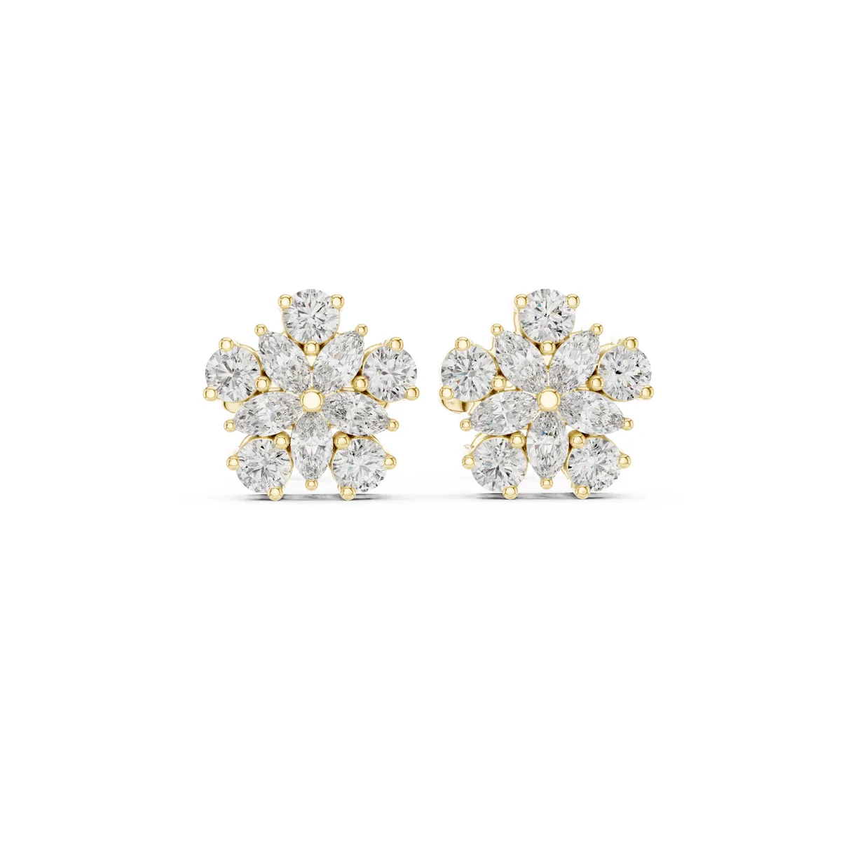 Pear Petal Cluster Stud Lab Grown Diamond Earrings in yellow gold