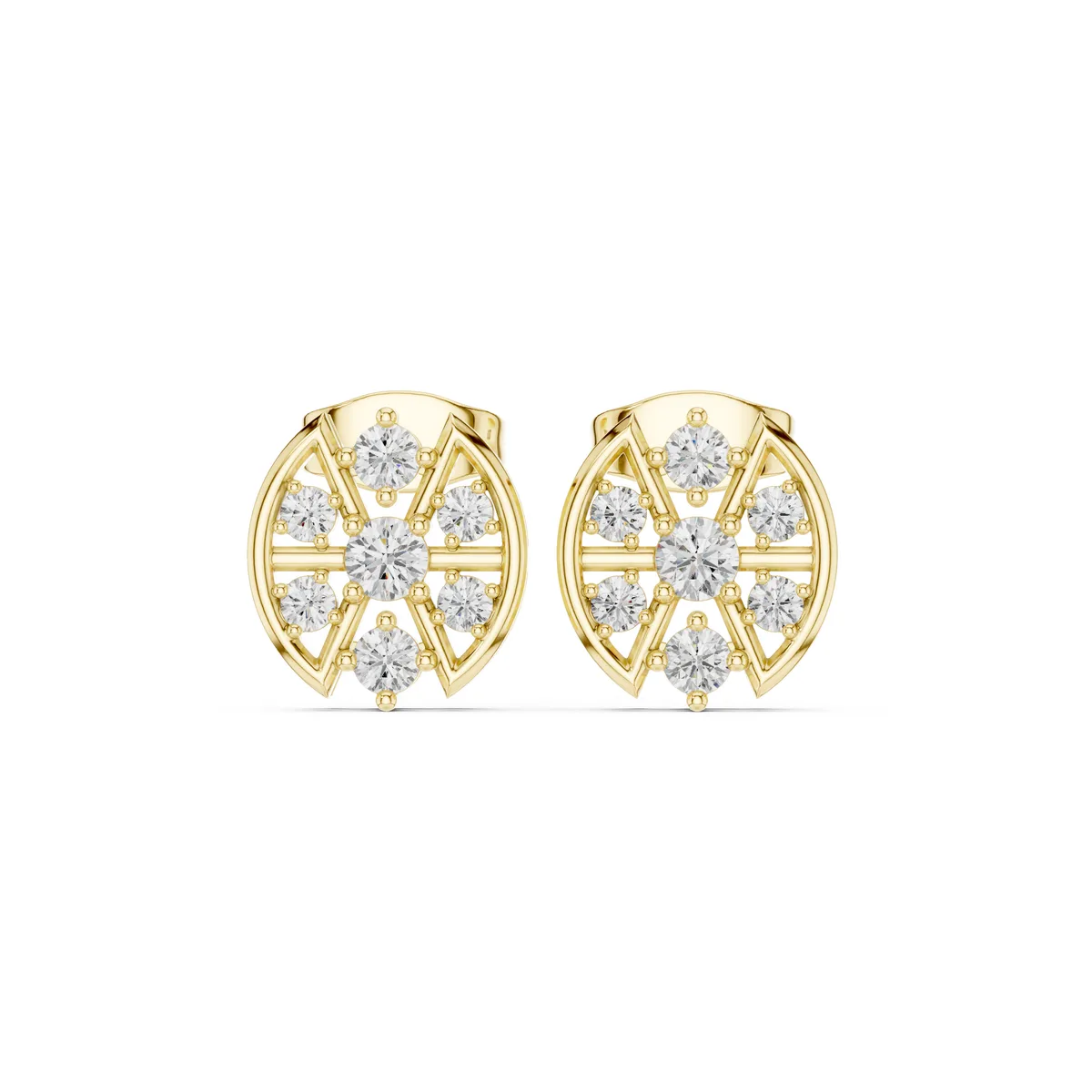 Oval Cluster Openwork Stud Lab Grown Diamond Earrings in yellow gold