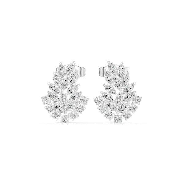 Marquise Leaf Cluster Climber Lab Grown Diamond Earrings in white gold