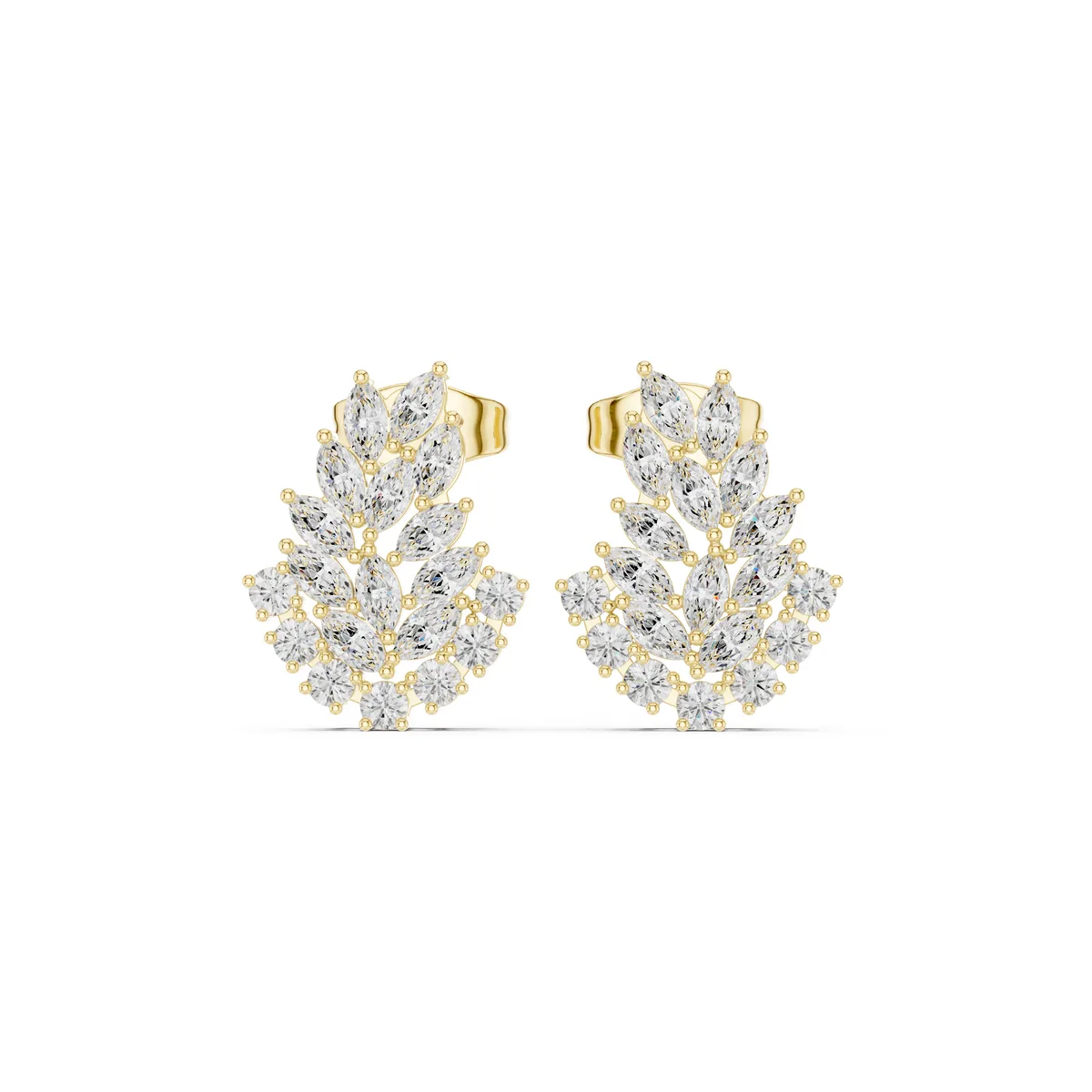 Marquise Leaf Cluster Climber Lab Grown Diamond Earrings in yellow gold