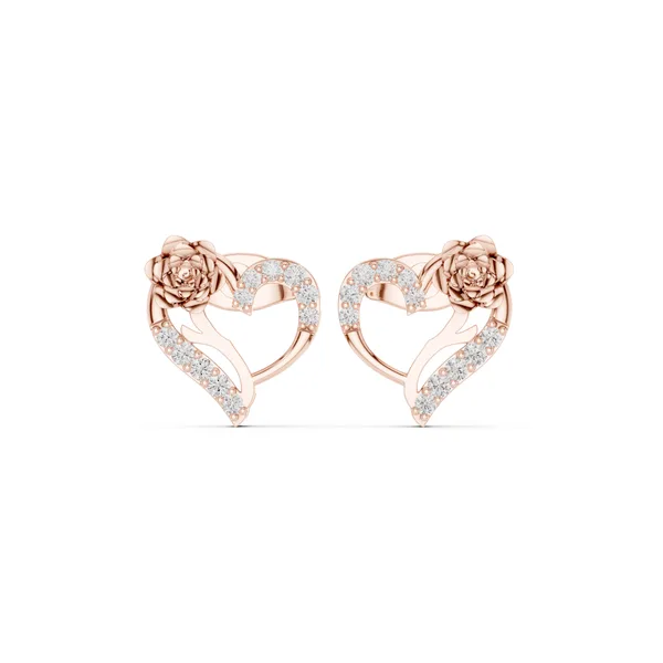 Rosette Heart Pave Stud Lab Grown Diamond Earrings in rose gold