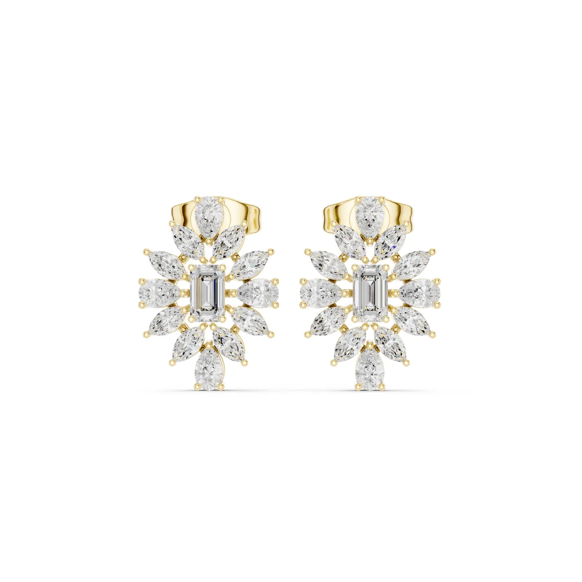 Marquise Flower Cluster Stud Lab Grown Diamond Earrings in yellow gold
