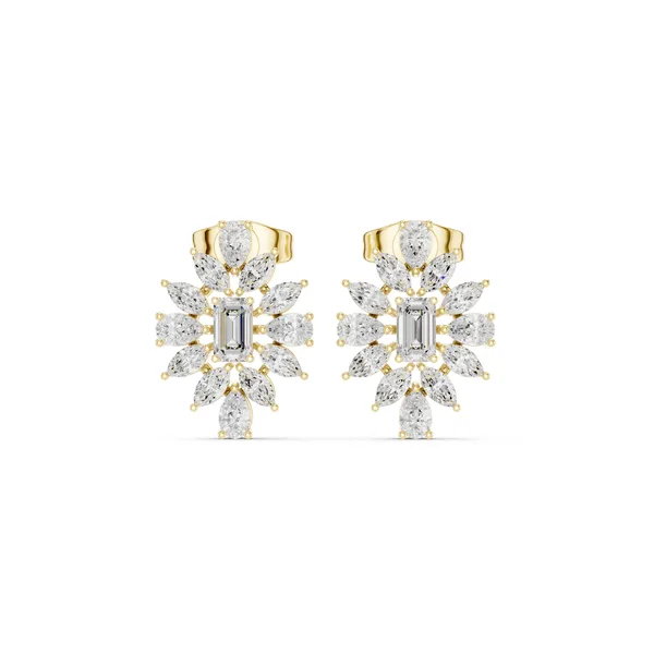 Marquise Flower Cluster Stud Lab Grown Diamond Earrings in yellow gold