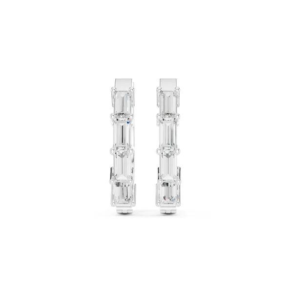 Baguette Huggie Hoop Lab Grown Diamond Earrings in white gold