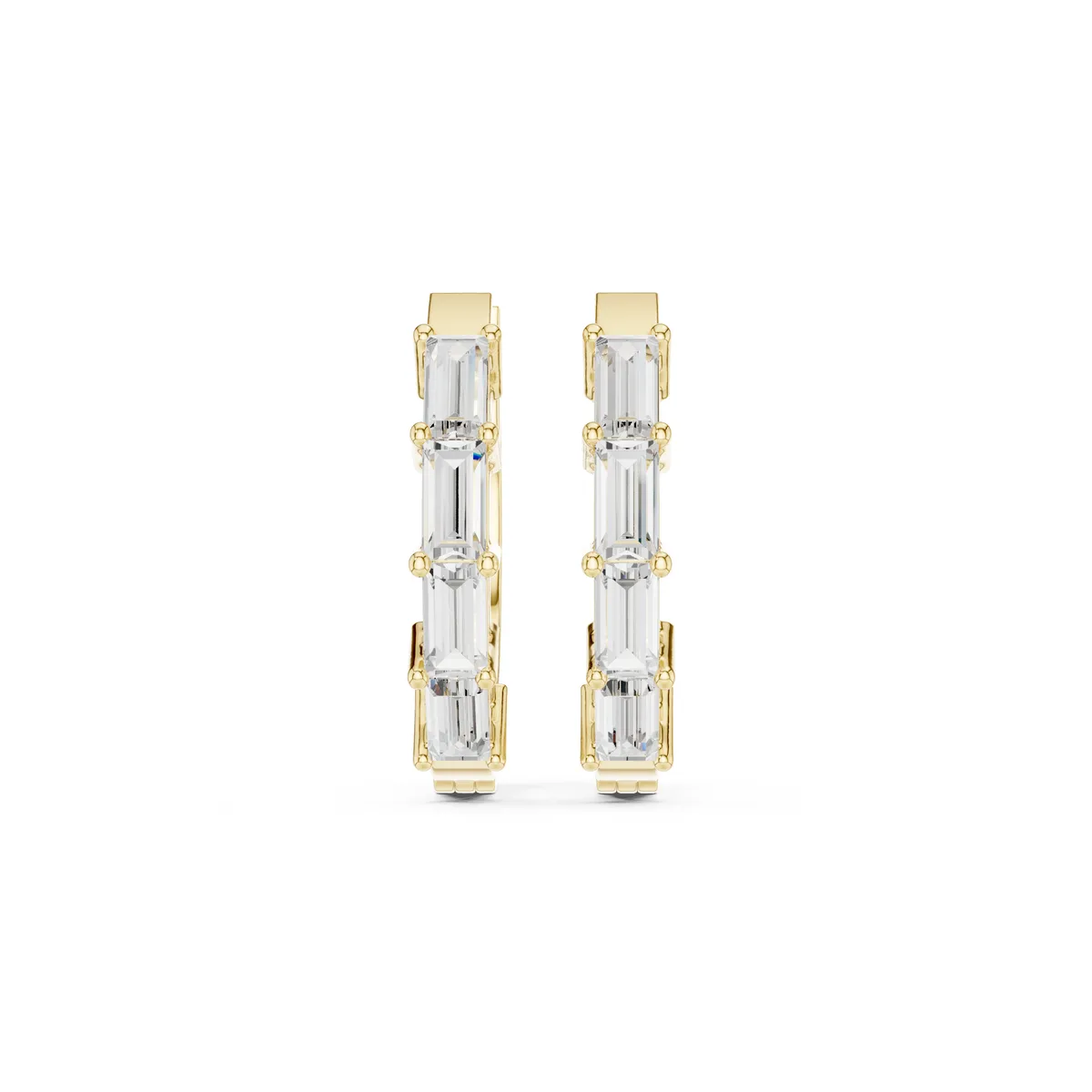Baguette Huggie Hoop Lab Grown Diamond Earrings in yellow gold
