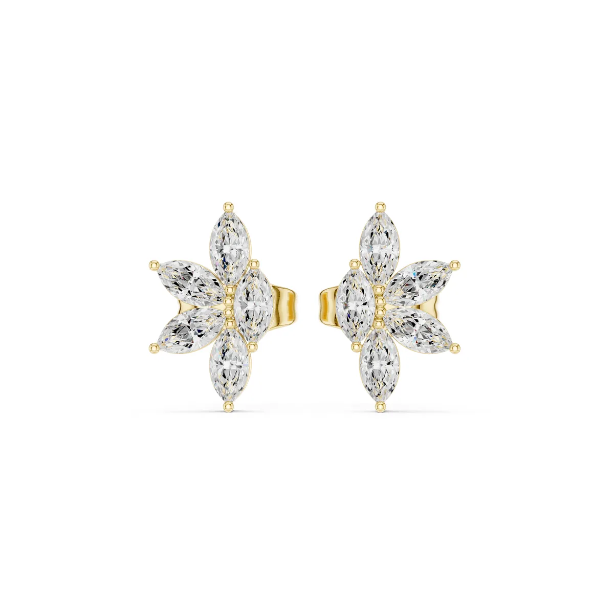Marquise Leaf Cluster Stud Lab Grown Diamond Earrings in yellow gold