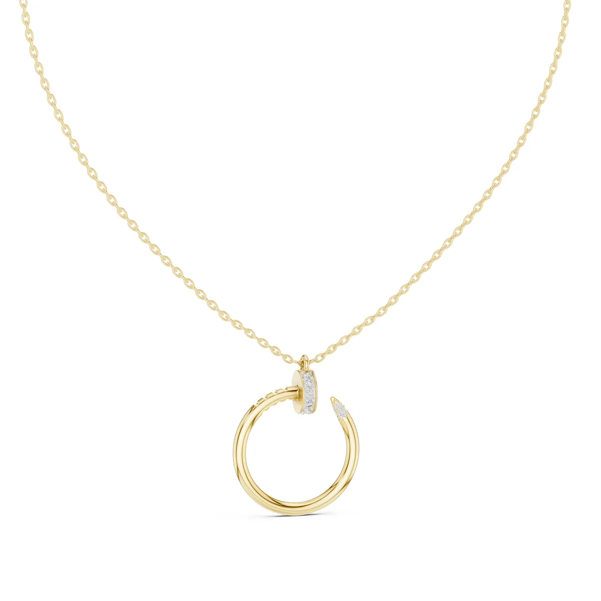 Open Circle Nail Pendant Lab Grown Diamond in yellow gold