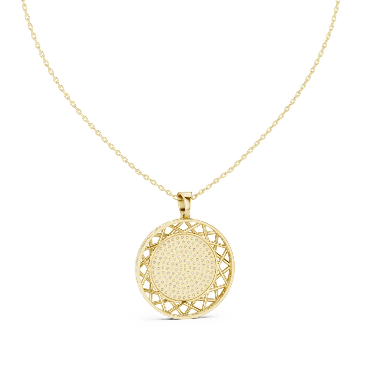 Round Pave Medallion Pendant Lab Grown Diamond in yellow gold