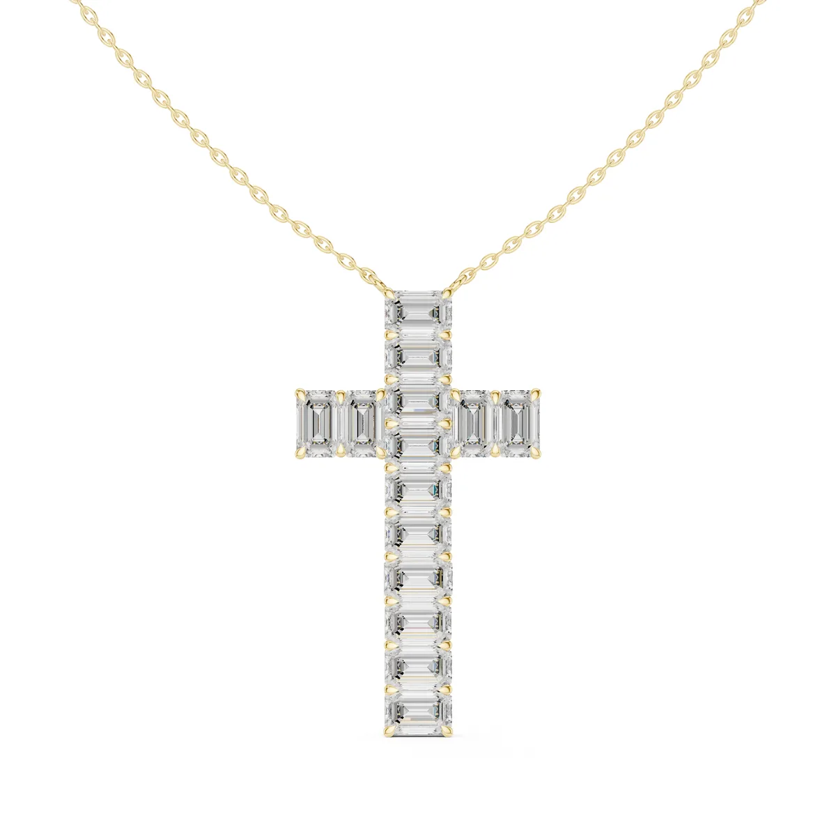 Baguette Cross Pendant Lab Grown Diamond in yellow gold