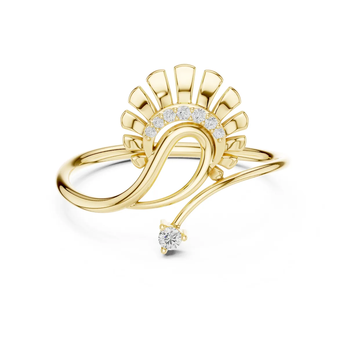 Fan Leaf Lab Grown Diamond Ring in yellow gold