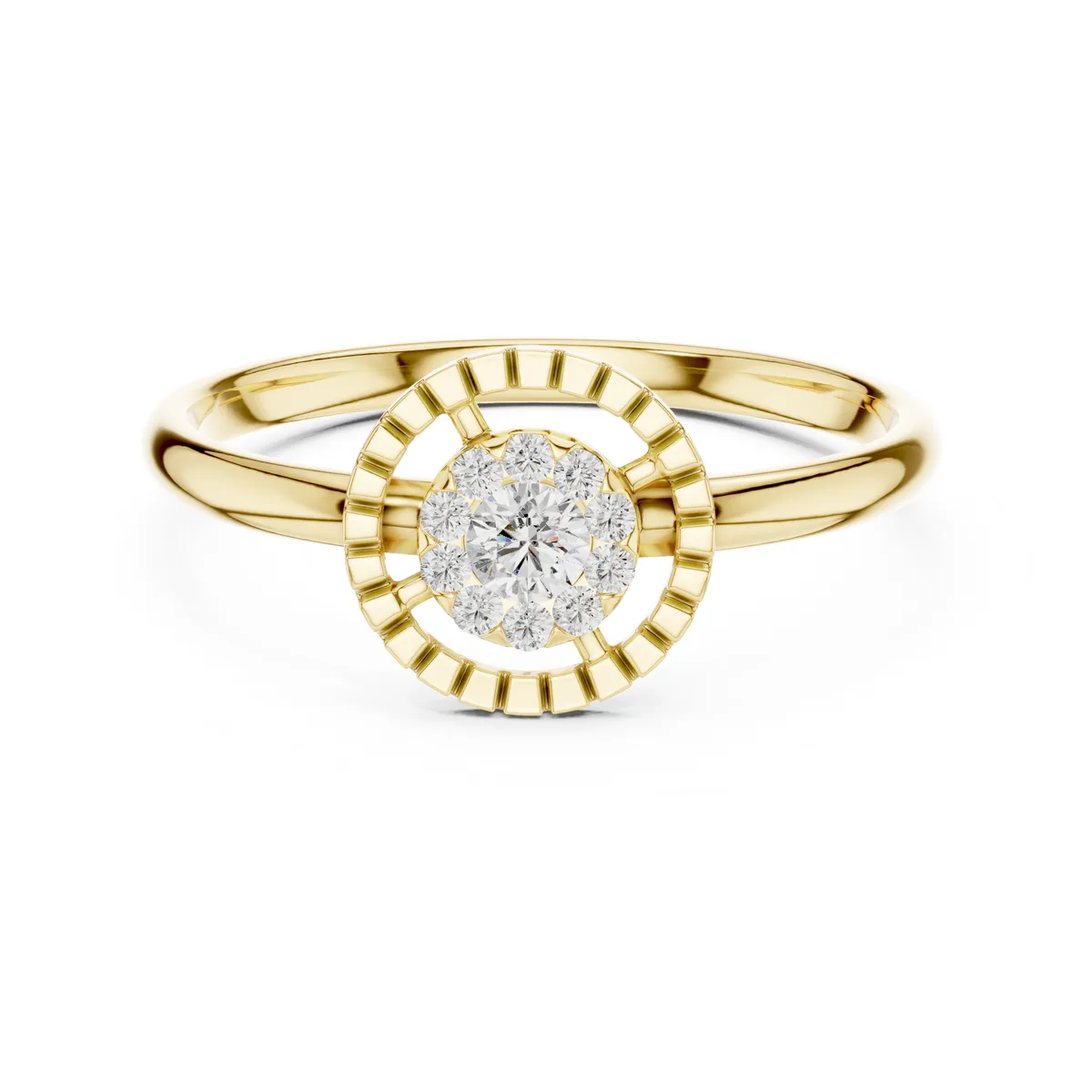 Round Halo Lab Grown Diamond Ring in yellow gold