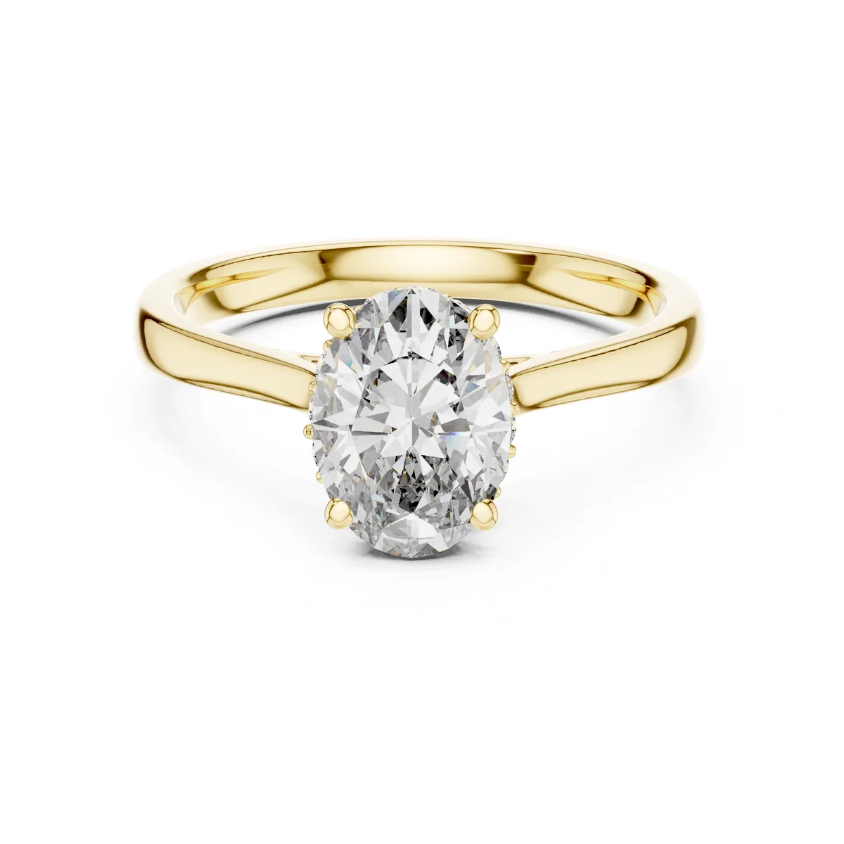 1.88 Ct Oval Lab Grown Diamond Hidden Halo Engagement Ring in yellow gold