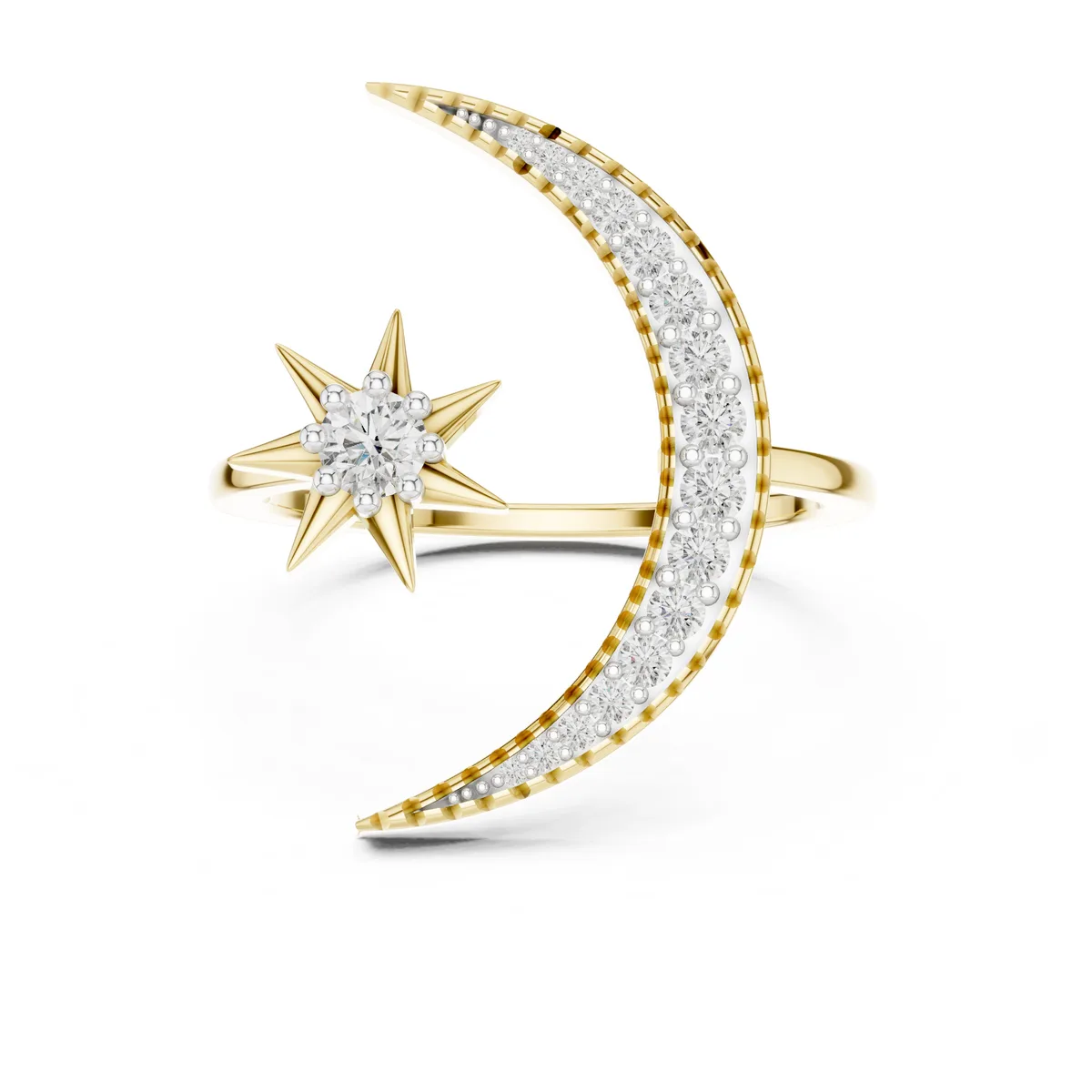 Celestial Star Open Cuff Lab Grown Diamond Ring in yellow gold