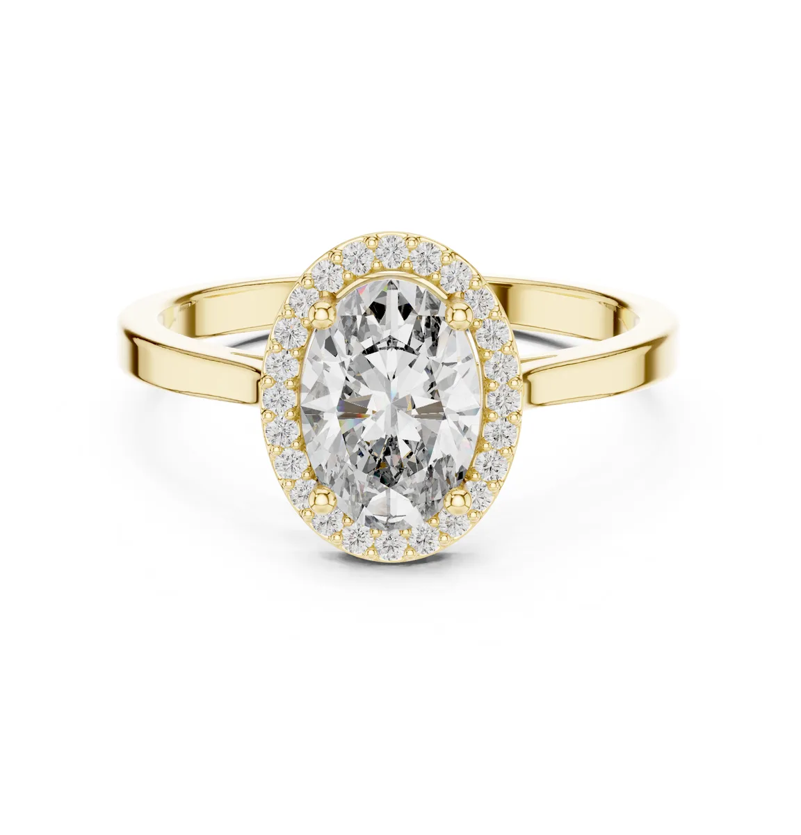 1.16 Ct Oval Lab Grown Diamond Halo Engagement Ring in yellow gold