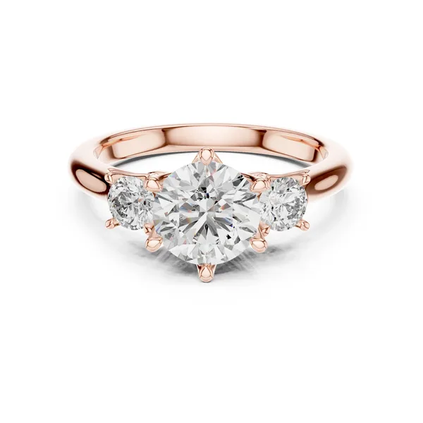 1.81 Ct Round Lab Grown Diamond Three Stone Engagement Ring in rose gold