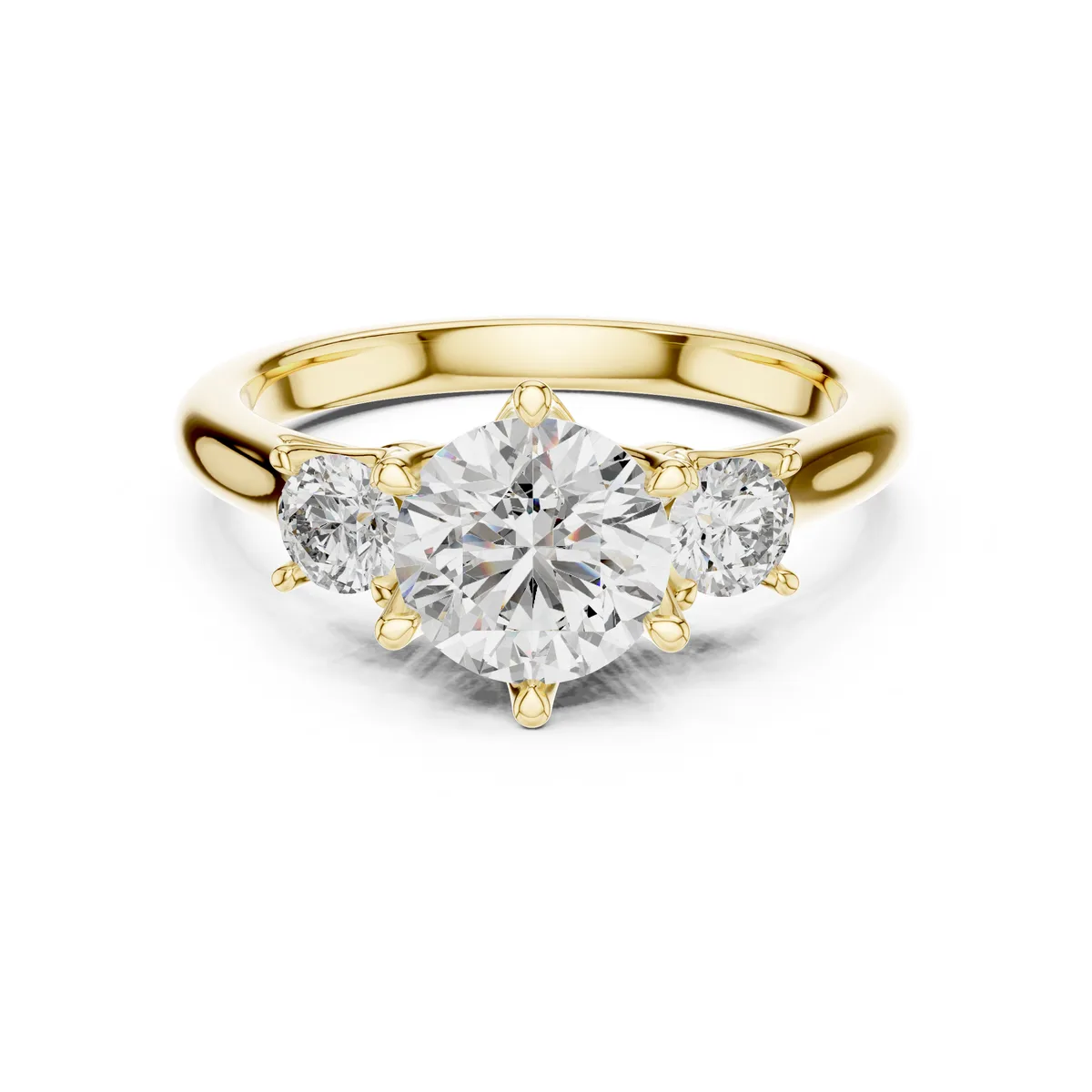 1.81 Ct Round Lab Grown Diamond Three Stone Engagement Ring in yellow gold