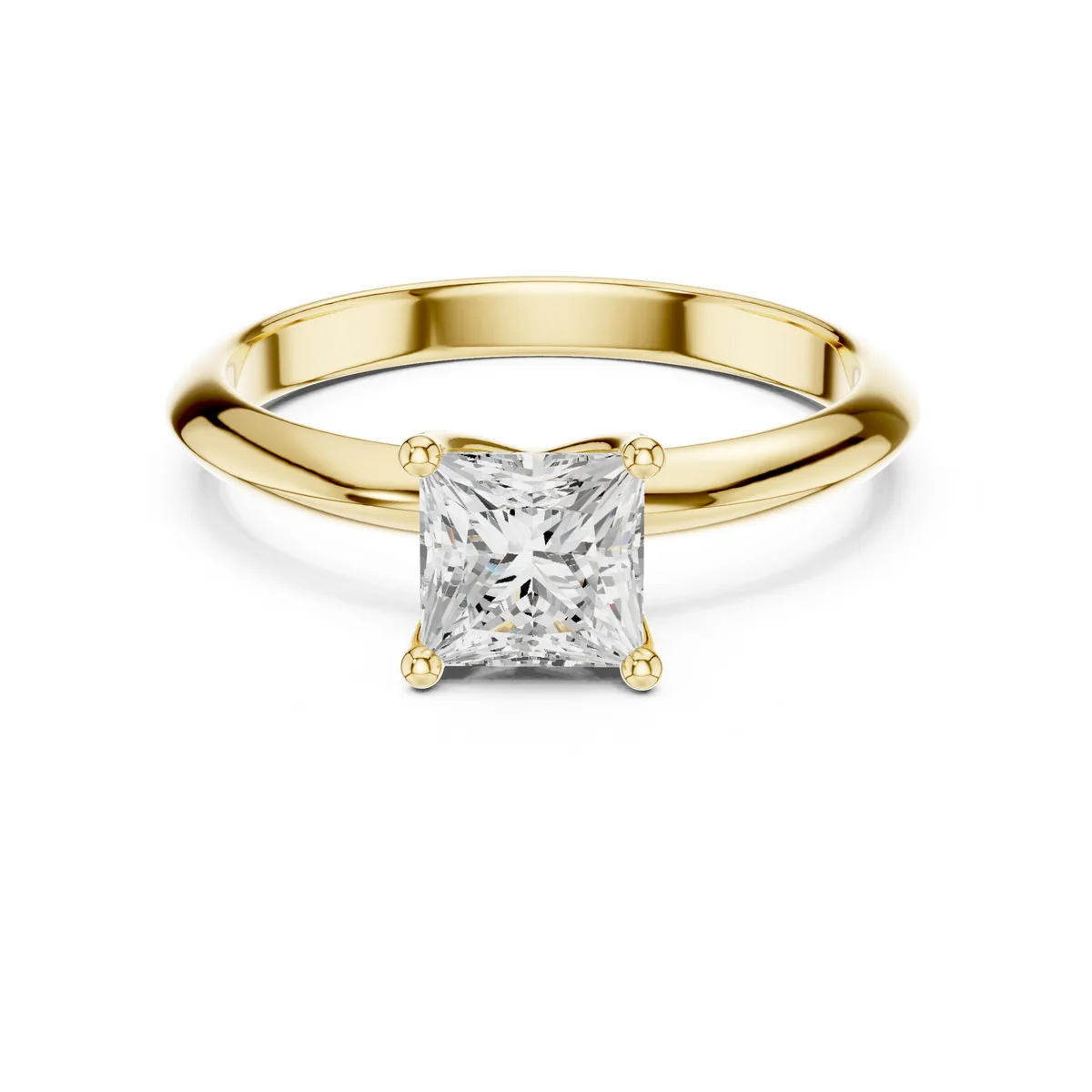 1 Ct Princess Lab Grown Diamond Solitaire Engagement Ring in yellow gold