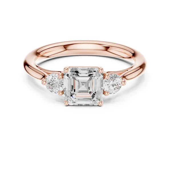 1.32 Ct Asscher Cut Lab Grown Diamond Three Stone Engagement Ring in rose gold
