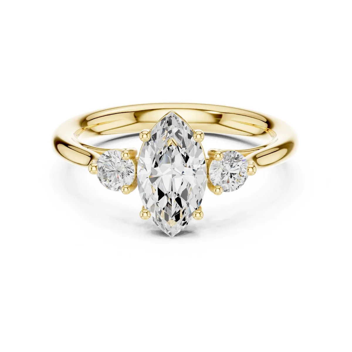 1.22 Ct Marquise Lab Grown Diamond Three Stone Engagement Ring in yellow gold