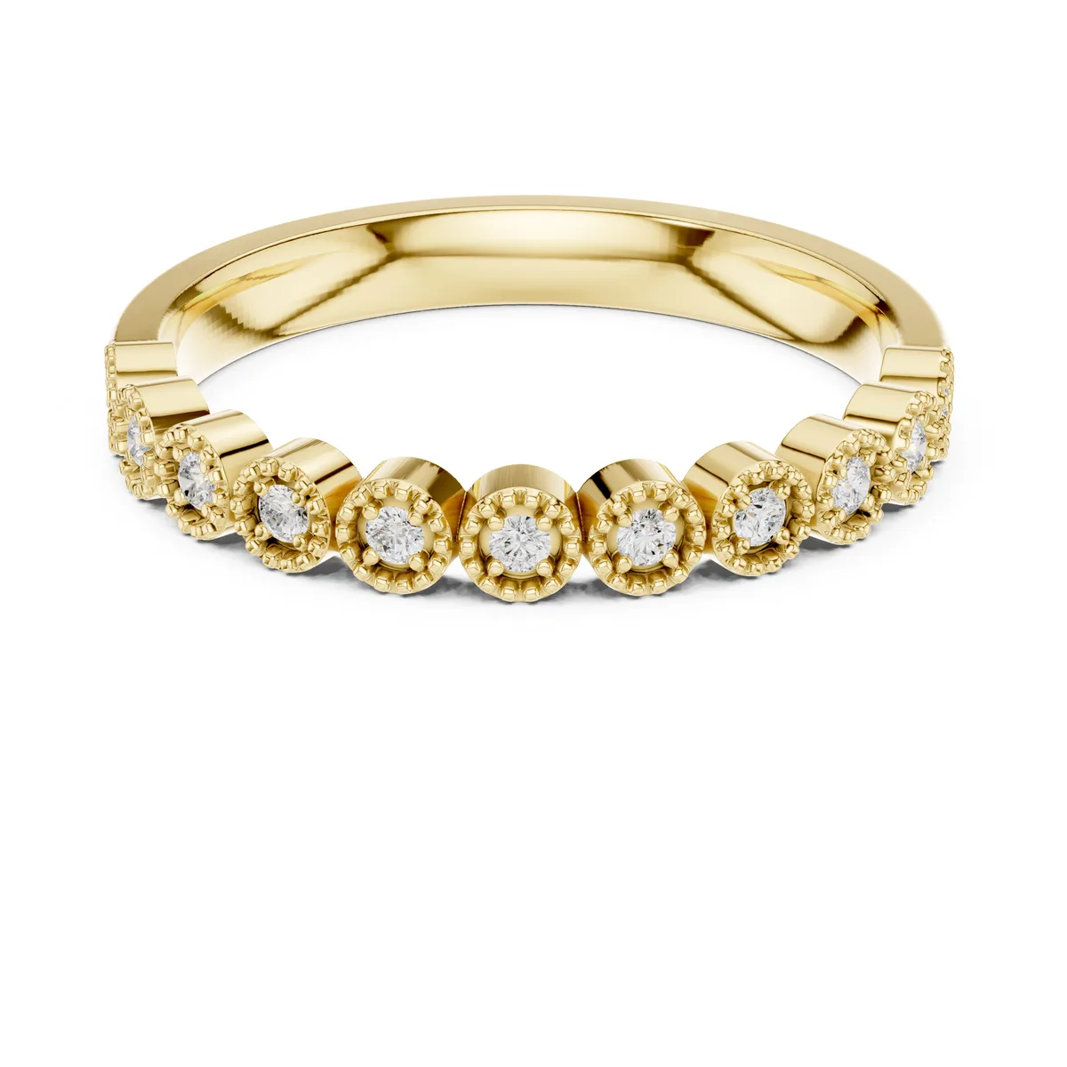 0.12 Ct Lab Grown Diamond Bezel Half Eternity Band in yellow gold