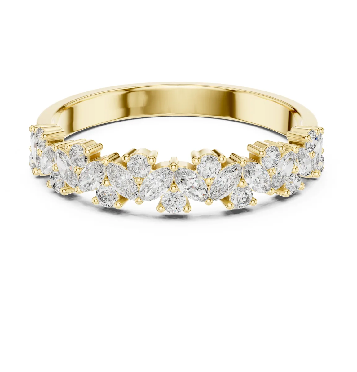 0.44 Ct Lab Grown Diamond Cluster Half Eternity Band in yellow gold