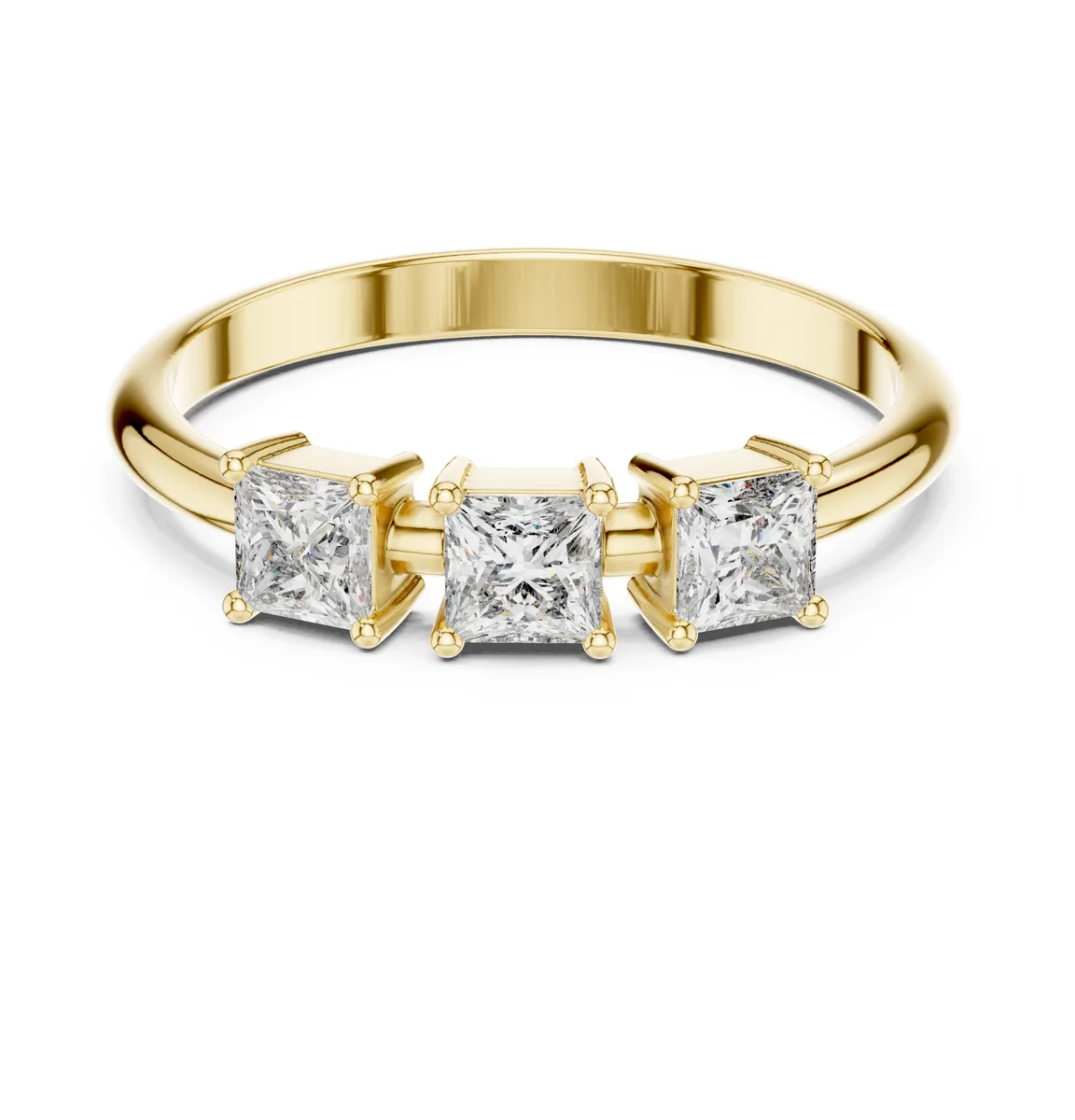 0.51 Ct Lab Grown Diamond Three Stone Engagement Ring in yellow gold