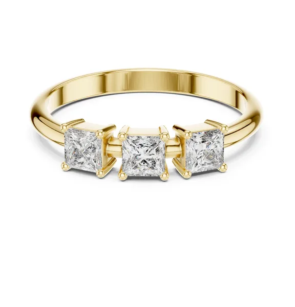 0.51 Ct Lab Grown Diamond Three Stone Engagement Ring in yellow gold