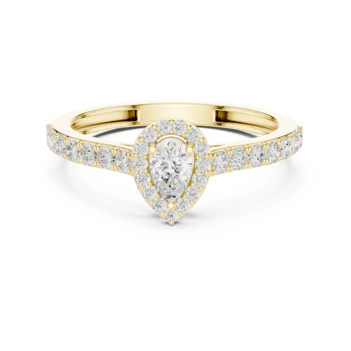 0.48 Ct Pear Lab Grown Diamond Halo Engagement Ring in yellow gold