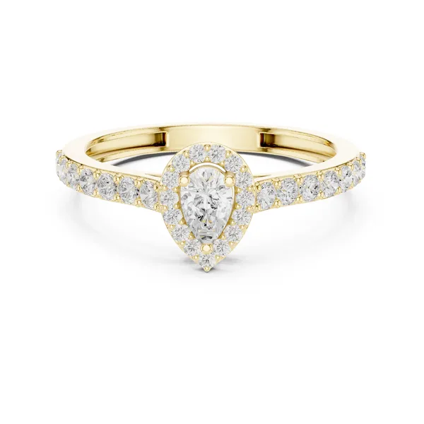 0.48 Ct Pear Lab Grown Diamond Halo Engagement Ring in yellow gold