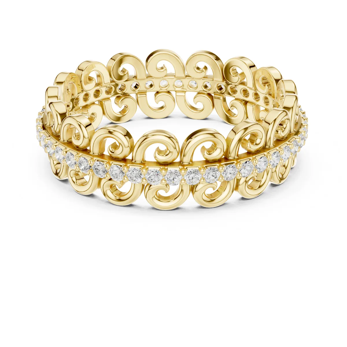 0.28 Ct Lab Grown Diamond Vintage Filigree Eternity Band in yellow gold