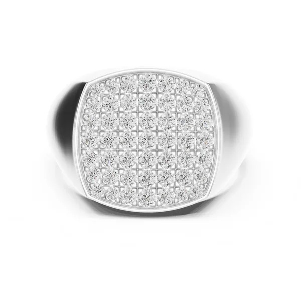 Mens Pave Signet Lab Grown Diamond Ring in white gold