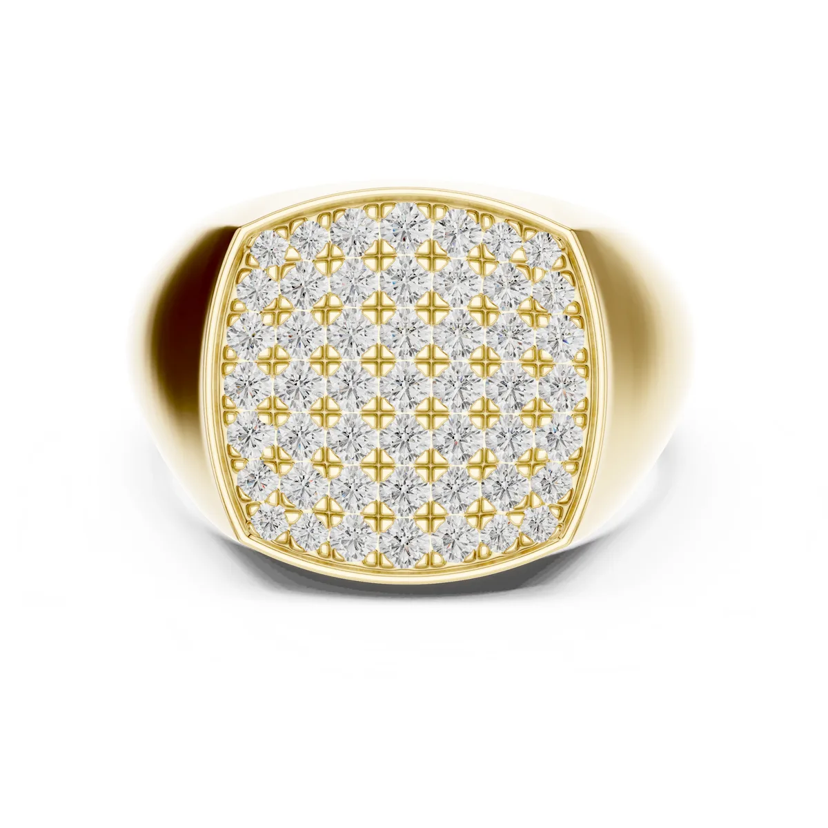 Mens Pave Signet Lab Grown Diamond Ring in yellow gold