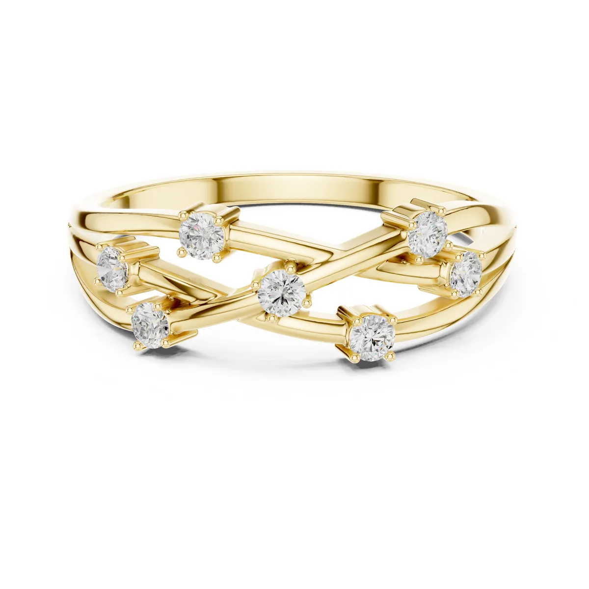 Multi Band Crossover Lab Grown Diamond Ring in yellow gold