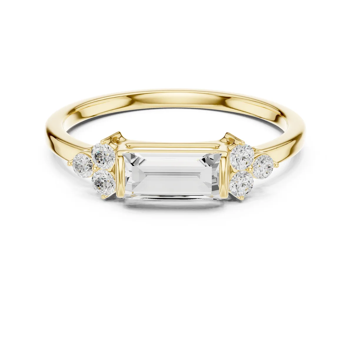 East West Baguette Lab Grown Diamond Ring in yellow gold