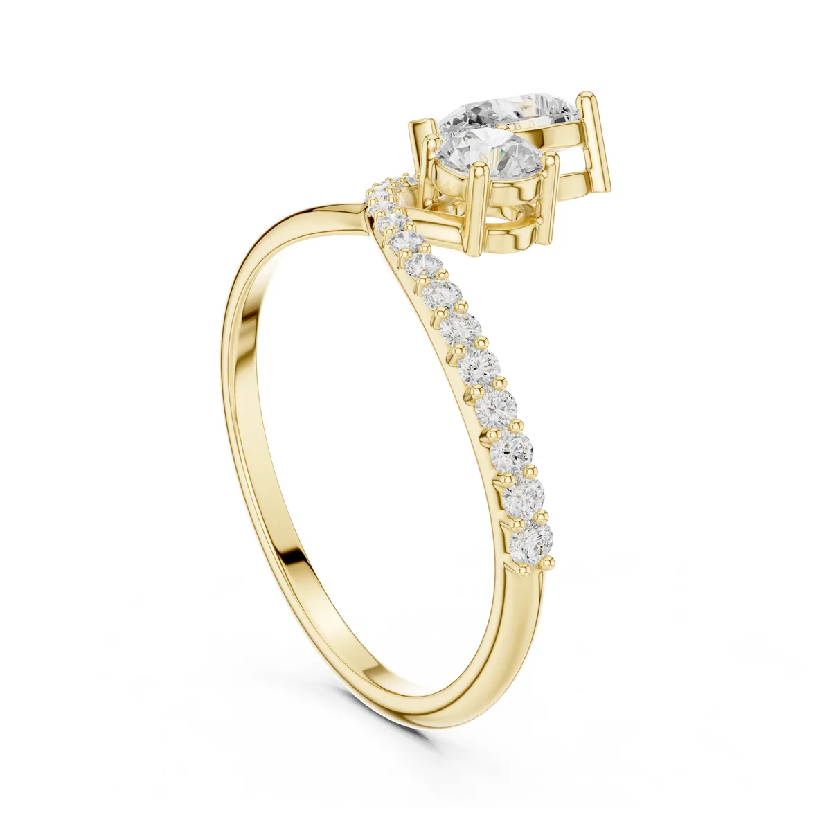 Bypass Pavé Diamond Ring in yellow gold